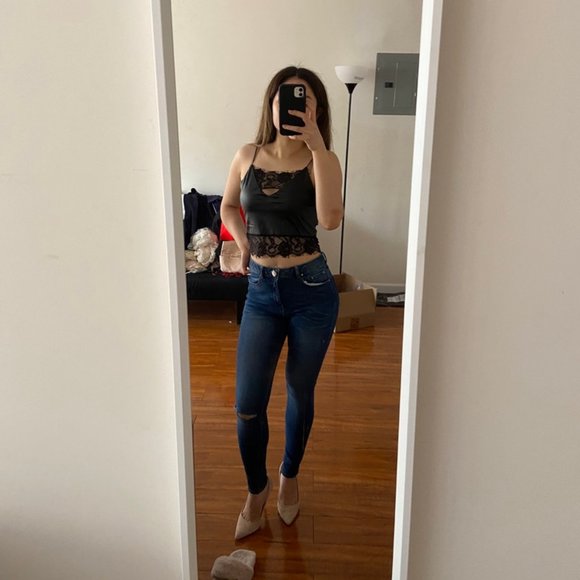 Asos High Waisted Ridley Ripped Dark Blue Jeans - Picture 3 of 4